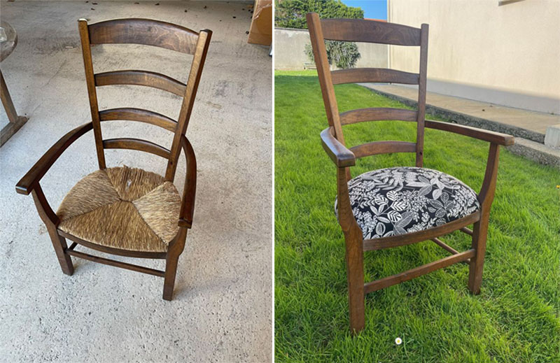 chaise paillée transformée 1 - Marine Audinet Tapissier décorateur Charente-Maritime 17